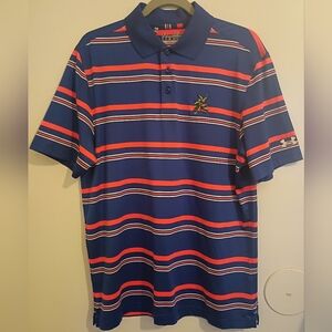 Under Armour Moose Heat Gear Men's Blue Striped Polo‎ Shirt Sz M
